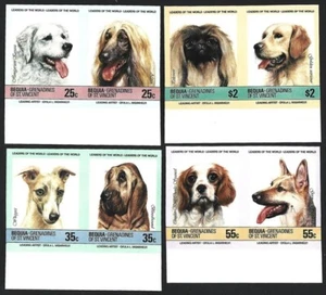 (AOP) St Vincent Bequia #178-81 1985 Dogs set of 8 IMPERF MNH (8) - Picture 1 of 2