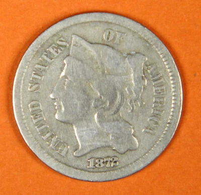 1872 Three Cent Piece Nickel ~ VG VERY GOOD TO FINE  3c US Type Coin Collectible - Image 1 of 4