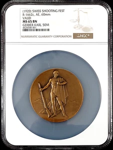 (1920) Swiss Shooting Fest Medal, R-1662c, AE, 60mm, Vaud, NGC graded MS 65 BN! - Picture 1 of 7