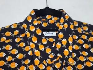 Brioni Men’s 100% Silk Dress Button Up Black Fish Theme Shirt Italy L - Picture 1 of 9