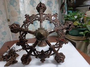 antique art deco cast iron chandelier 1930's - Picture 1 of 15
