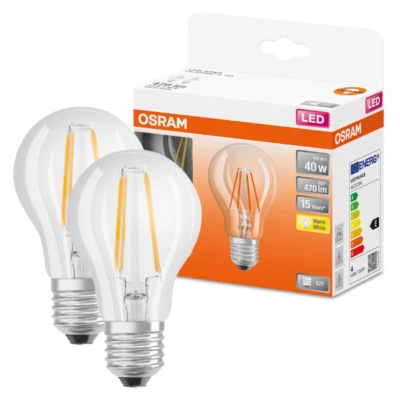 OSRAM LED 40W E27 BULB FILAMENT CLEAR GLASS GLS ES BULB CLEAR 2 PACK - LV330214 - Image 1 of 4