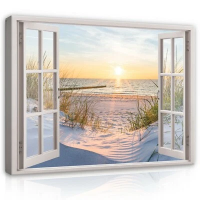 FENSTERBLICK MEER STRAND Wandbilder Fenster Leinwand Bilder Canvas Wohnzimmer 21 - Bild 1 von 4