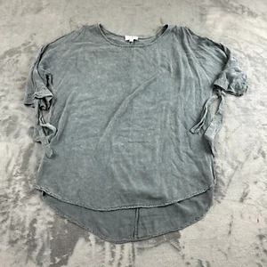 Umgee Damen Top Gr. S grau Bindeärmel fließend Boho Lagenlook Rüschen Seitenschlitze - Bild 1 von 8
