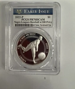 2022 p negro leagues baseball proof silver dollar 100th privy PCGS PR70DCAM - Picture 1 of 2