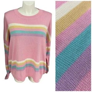 Andree Sweater Womens Sz 3X Pink Stripe Preppy Sport Athletic Work Office Date - Picture 1 of 18