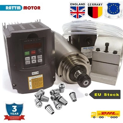 【UK】CNC Spindle Motor Kit 2.2KW Water cooled spindle 24000RPM 8A+HY VFD 220V 3HP - Image 1 of 4
