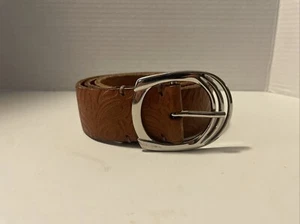 LUCKY BRAND Floral Embossed Brown Leather Belt Boho Buckle Size Medium 40 - Picture 1 of 7