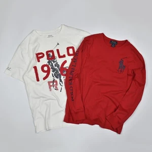 POLO Ralph Lauren L 14-16 Years Set Kids Boys T-Shirt Big Logo Long Sleeve White - Picture 1 of 9