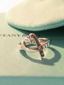 Tiffany & Co. Silver Paloma Picasso Loving Heart Diamond Band Ring Size 6 - Picture 1 of 6