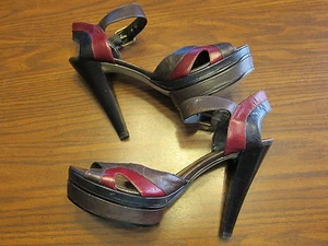 Nine West Debutante 5" Heel Ankle Strap Sandal Three Tone Leather Shoes 8M  783 - Picture 1 of 9