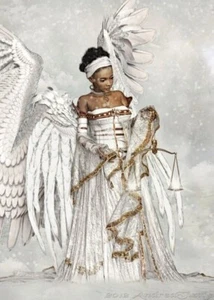 Black African American Beautiful BLACK ANGEL 5 X 7" Print ready to be framed - Picture 1 of 2