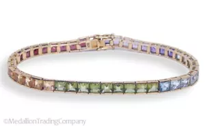 14k Gold 15+ Carat Multi Gemstone Princess Garnet Citrine Topaz Rainbow Bracelet - Picture 1 of 4