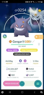 Pokémon Shiny Gengar ( Maxed Out To Level 50 ) ( Two Charged Moves ) GO - Image 1 of 3