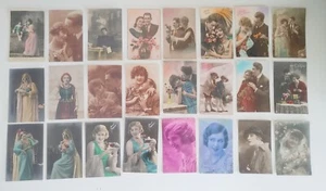 Large Lot (98) Early Hand Tinted Colorized Postcards Women Romance Girl Man - Picture 1 of 10