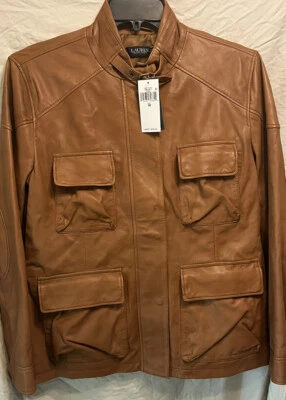 Ralph Lauren 女式皮革摩托夹克 10 码 795 美元 — 第 1/4 张图片