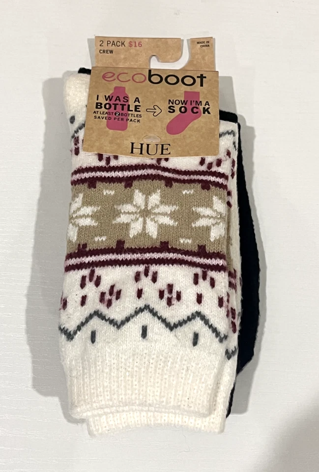 Paquete de 2 calcetines para mujer corte redondo Fairisle ECOboot tono copo de nieve/negro nuevos con etiquetas Foto 1 de 3