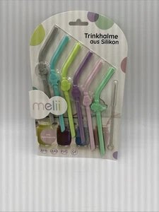 Melii Silikon Trinkhalme Mit Spühlbüste 6er set Neu - Bild 1 von 1