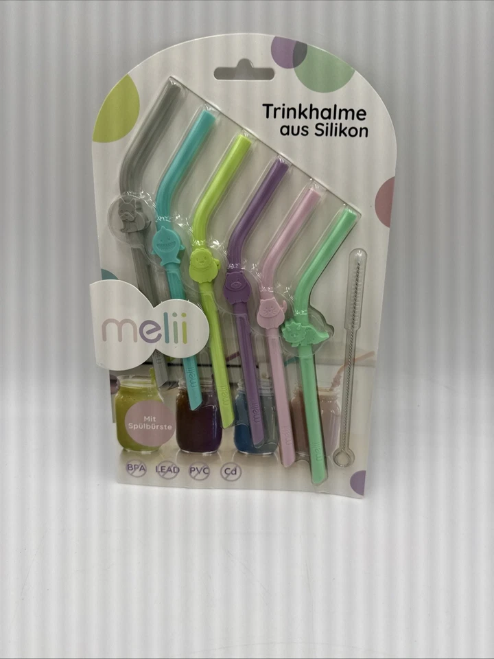 Melii Silikon Trinkhalme Mit Spühlbüste 6er set Neu - Bild 1 von 1