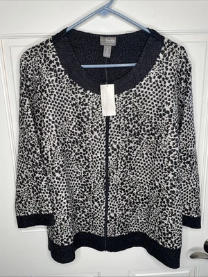 Chico's Women's Travelers Full Zip Jacket Sz 2/L Blk Animal Crinkle Lightweight - Image 1 of 4