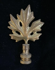 Vintage Lamp Finial- Oak Leaf-Aged Brass Finish, 1 3/4” X 1 3/4” - Picture 1 of 5