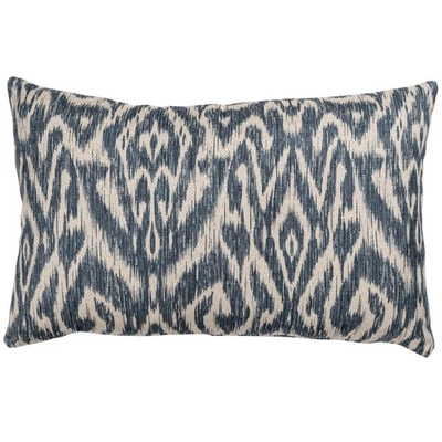 Textured Linen Blend Abstract Ikat XL Rectangular Cushion in Marine Blue. 23x15" - Image 1 of 3