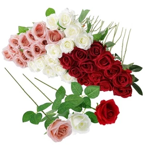 36 Pcs Red White Pink Artificial Roses with Long Stems, Fake Silk Rose Artifi... - Picture 1 of 9