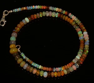Collar de 16" con gemas de ópalo de fuego arco iris natural de tamaño de 3 a 8 mm de cuentas de rondelle lisas - Imagen 1 de 10