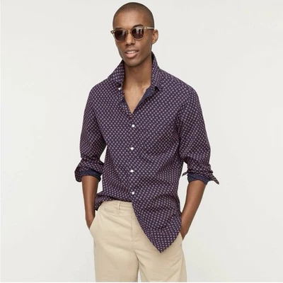 J. Camisa Crew Para Hombres Ajustada Elastizada Secreta Lavada en Algodón Orgánico Floral Azul Marino S Foto 1 de 4