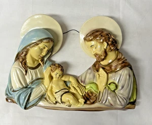 Vintage christlich katholisch Maria Josef Jesuskind Gips Kreidegeschirr Wandkunst - Bild 1 von 9