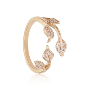 Anillo brazalete de oro amarillo de 14 quilates con pavé de diamantes creados en laboratorio en hoja de olivo - Imagen 1 de 9