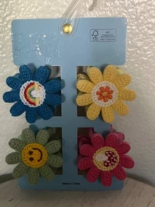 NEW Piper K Hair Clips Set Of 4 Multicolored Crocheted Flowers - Picture 1 of 6