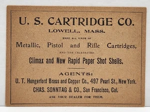 U.S. Cartridge Co. Pistol & Rifle Trade Card with Shooting Target Lowell, MA - Picture 1 of 2