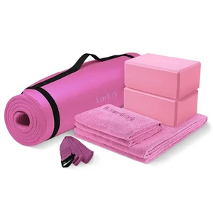 72" Yogamatten Set mit rutschfesten Blöcken Gurt & Handtücher - Rosa Übung Fitness Kit - Bild 1 von 12