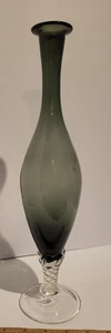 Vintage Empoli Smoke Gray Glass Decanter 14.5" MCM Twisted Stem No Stopper - Picture 1 of 7