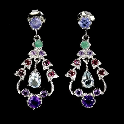 925纯银耳环梨海蓝宝石6x4毫米紫水晶宝石首饰 — 第 1/4 张图片