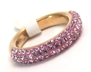 Gold PVD Band Ring Pink Surgical Steel Sparkling Hypoallergenic Size 8 New - Picture 1 of 3