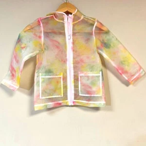 Tie-Dye Old Navy Raincoat Girl's 5T Hooded Multi Color Transparent Jacket Spring - Picture 1 of 7