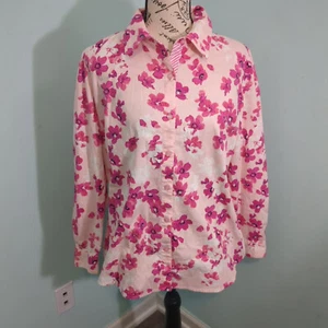 Camicetta Susan Graver QVC rosa floreale con bottoni manica lunga 6 - Foto 1 di 4