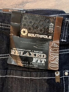 VINTAGE SOUTH POLE JEANS MENS 38X30 RELAXED FIT DARK BLUE NWT NEW 4180 - Picture 1 of 6
