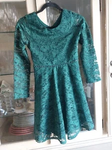 Xtraordinary Big Girls Holiday Jewel Waist  Green Lace Dress-Size-12 - Picture 1 of 6