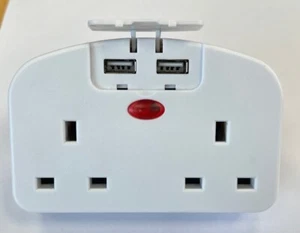 European 2 Way Travel Plug Power Adaptor 2 USB Ports 2 Pin Socket Double Plug - Picture 1 of 6
