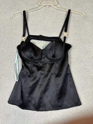 Guess 90s Y2K Top Womens Small Black Satin Bustier Corset Top Style rhinestones - Image 1 of 4