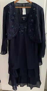 R & M Richards Navy Mother of the Bride Dress & Jacket Size 20 W Evening 2 Piece