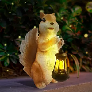Solar Garden Squirrel Decor Statue Fairy Garden Accessories Outdoor Figurine LED - Picture 1 of 12