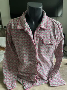 Vineyard Vines Women’s Pink Button Up All Over Green Whale Print Pajama Top Sz M - Picture 1 of 6