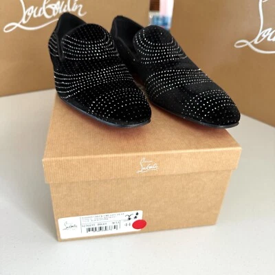 Christian Louboutin Dandy Chick Orlato Zapato Mocasín Plano Terciopelo Incrustación Cristal, 44 Foto 1 de 4