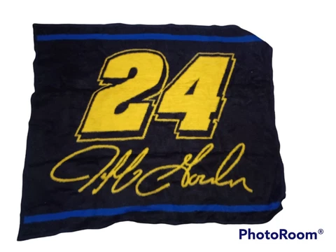 Vintage 1996 Jeff Gordon 24 Biederlack Blanket Black Yellow Blue Stripe Cover
