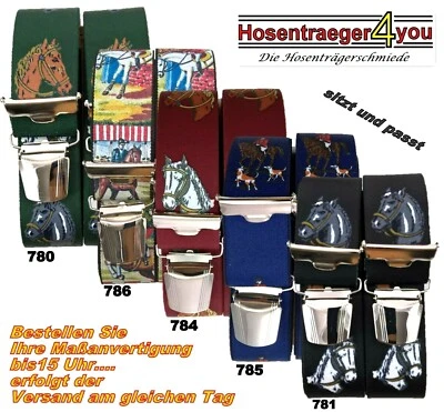 SGM PREMIUM N.1 flotta, bretelle larghe con motivi cavalli ed equitazione, 4 clip extra forti,