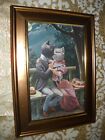 DRESSED CAT COUPLE KISS 4 X 6 gold framed animal picture Victorian style print